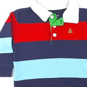 BABY GAP Bear Logo Long Sleeve Collar Stripe Shirt